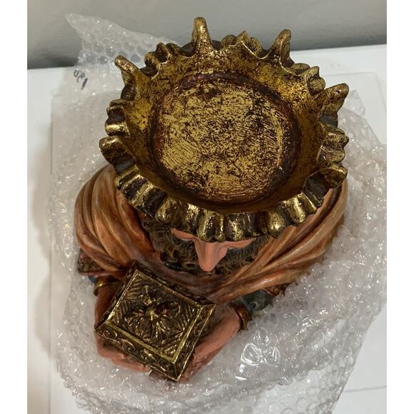 Vtg Resin Clay Wiseman Gift Pillar Candle Holder Bust Figurine Statue Pedestal - Picture 7 of 10